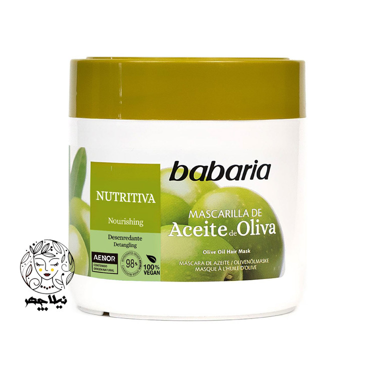 ماسک مغذی و آبرسان مو باباریا babaria مدل Olive Oil مناسب موهای خشک با عصاره زیتون حجم 400 میل