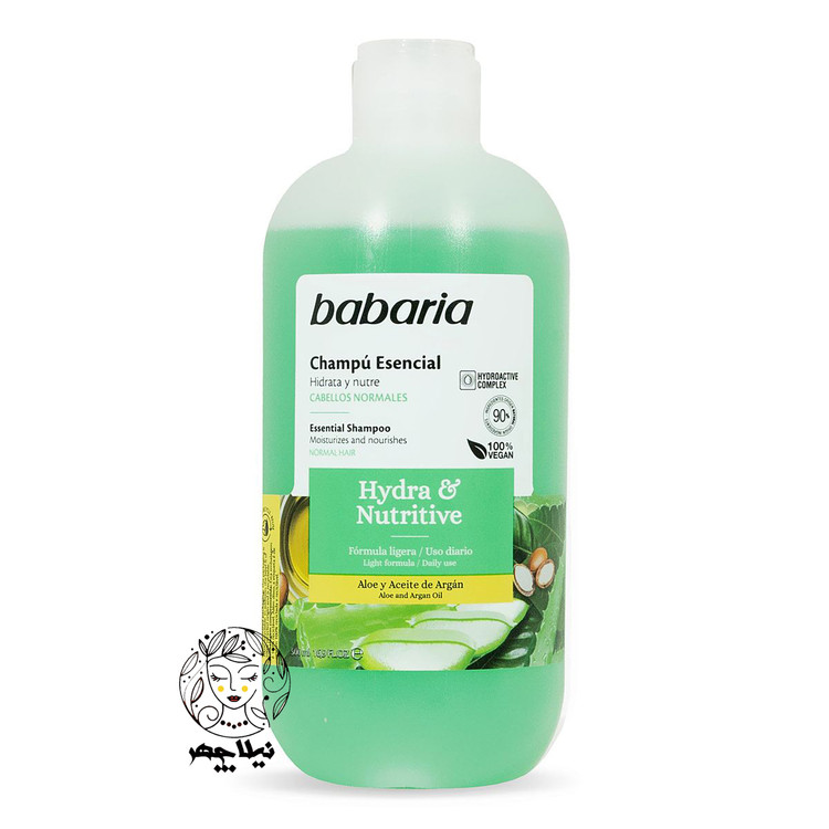 شامپو مغذی و آبرسان باباریا babaria مدل Nutritive مناسب استفاده روزانه حاوی آلوورا و روغن آرگان حجم 500 میل